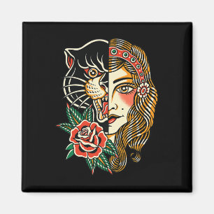 Gypsy Panther American Traditional Tattoo Ink Old  Magnet