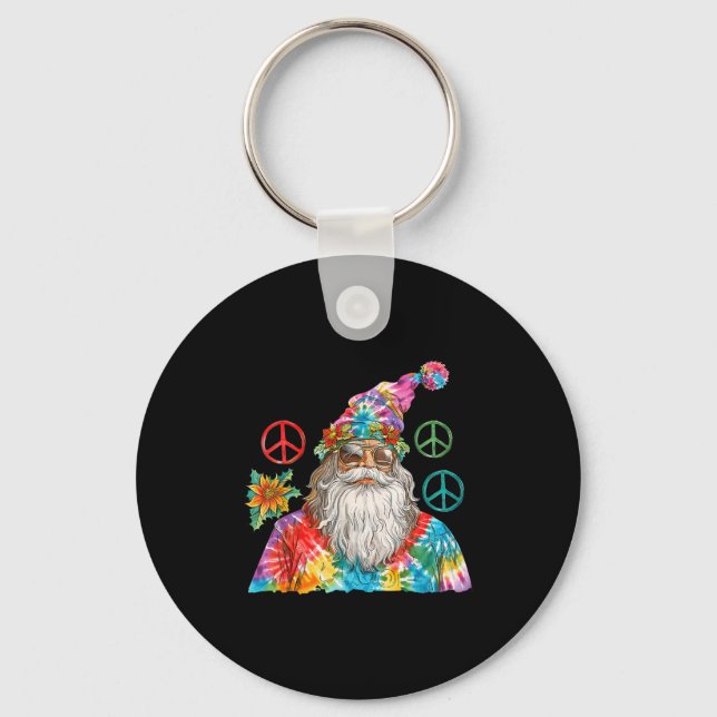 Gypsy Santa Claus Hipe Tie Dye Groovy Christmas  Key Ring (Front)