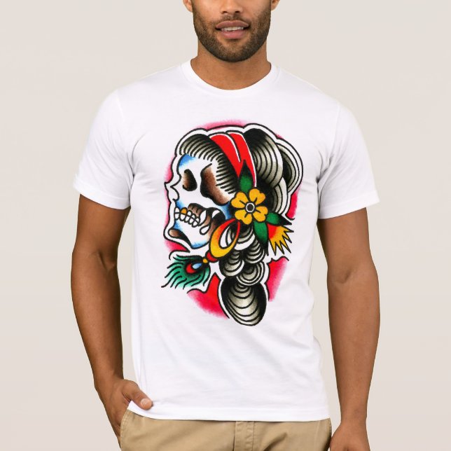 Gypsy Skull with Peacock Feather T-Shirt (Front)