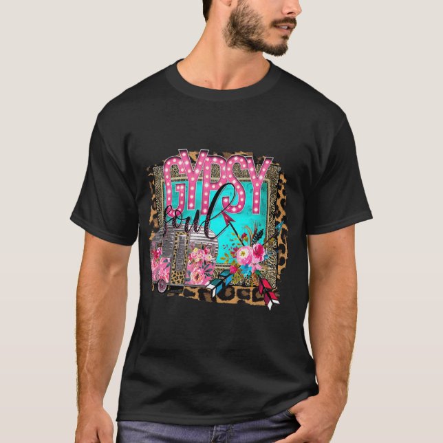 Gypsy Soul Bohemian Hippy Travel Trailer Boho T-Shirt (Front)