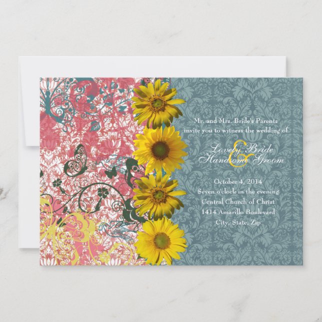 Gypsy Sunflower Boho Chic Wedding Invitations (Front)