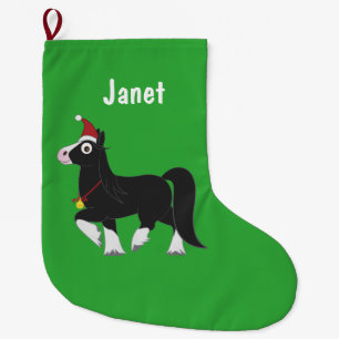 Gypsy Vanner Horse in Santa Hat at Christmas Large Christmas Stocking