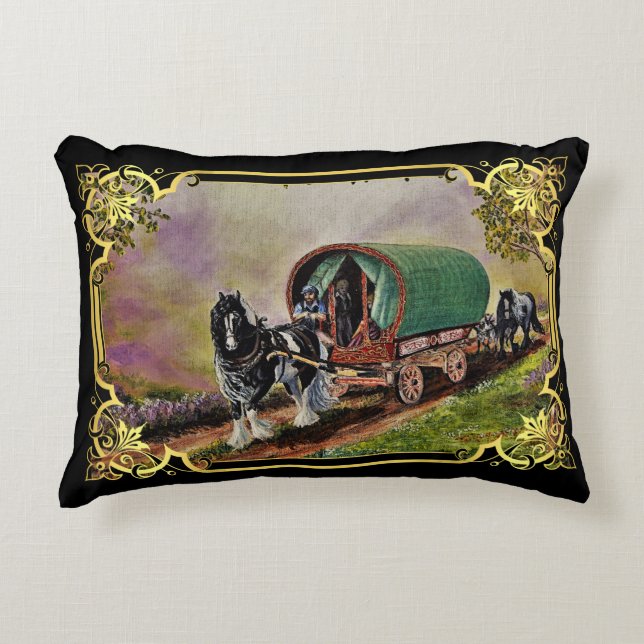 Gypsy Vanner Horse Irish Caravan Wagon Tapestry Decorative Cushion (Front)