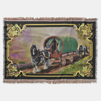 Gypsy Vanner horse Irish Caravan wagon  Throw Blanket