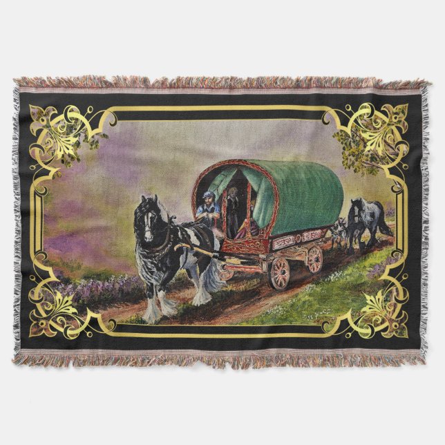 Gypsy Vanner horse Irish Caravan wagon  Throw Blanket (Front)