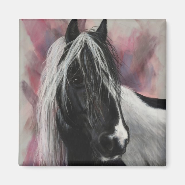 Gypsy Vanner horse on pink Magnet (Front)