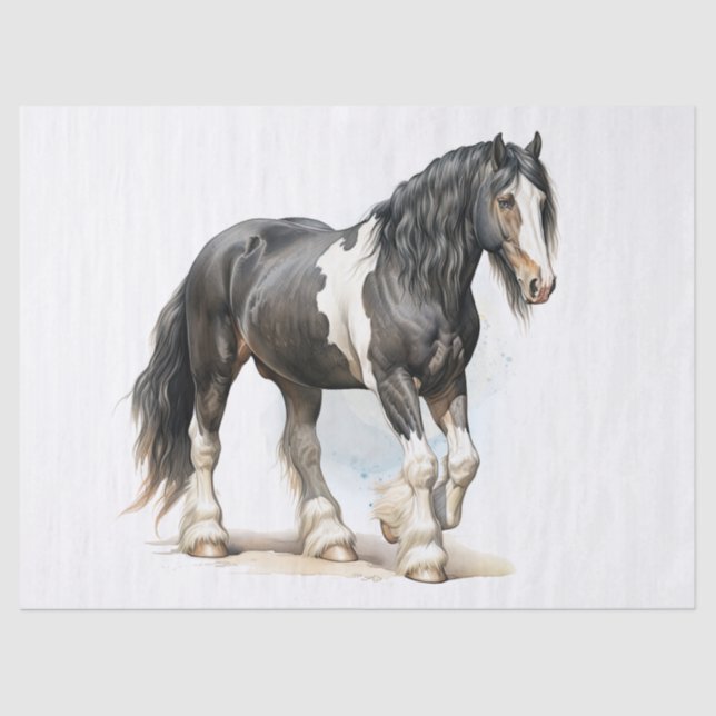 Gypsy-Vanner Horse Watercolor Decoupage Tissue Paper (Front)