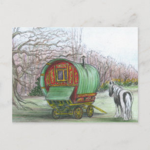 Gypsy Wagon and horse postcard