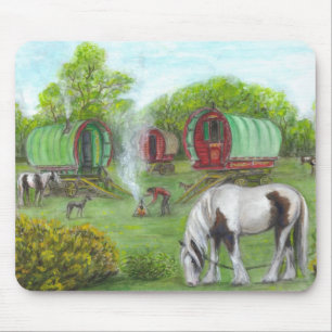 Gypsy wagons and horses mouse pad