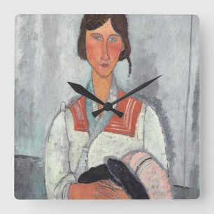 Gypsy Woman with Baby, 1919 (oil on canvas) Square Wall Clock