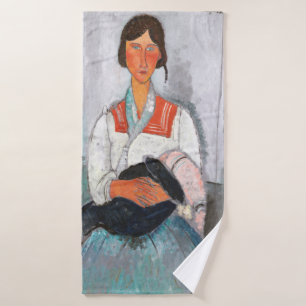 Gypsy Woman with Baby, Modigliani Bath Towel