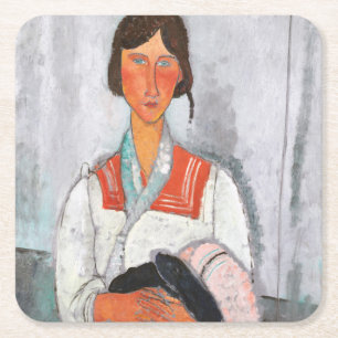 Gypsy Woman with Baby, Modigliani Square Paper Coaster