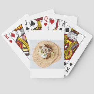Gyros pita with tzatziki coleslaw olives and feta playing cards
