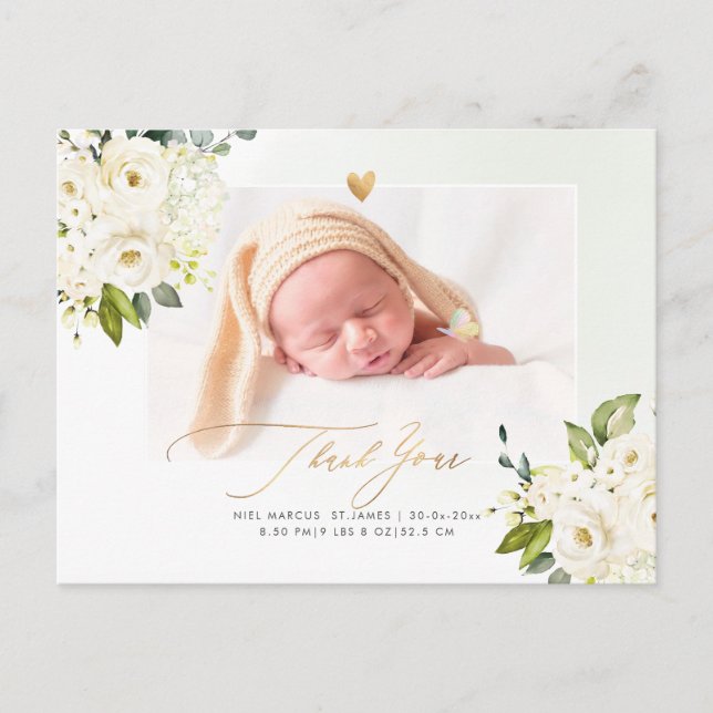 H2 Alabaster Roses Hydrangea Baby Shower Postcard (Front)