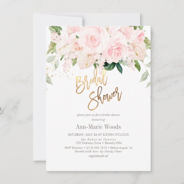 H2 Blush Anthuriums Roses Peonies Bridal Shower  Invitation (Front)