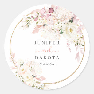 H2 Dusty Rose Hydrangea Cream Roses Wedding Classic Round Sticker