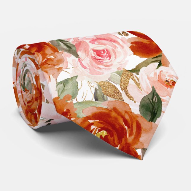 H2 Flowers Rust Orange Blush Roses   Tie (Rolled)