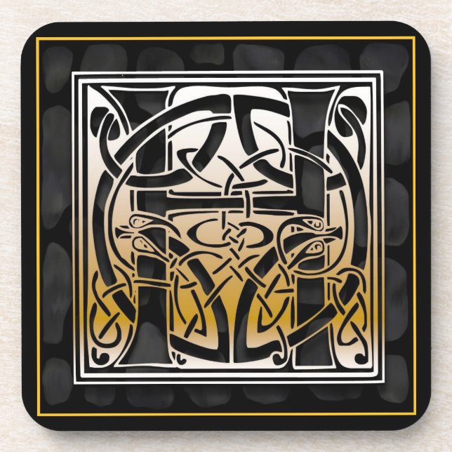 ‘H’ Celtic Black Stone Monogram Coasters (Front)