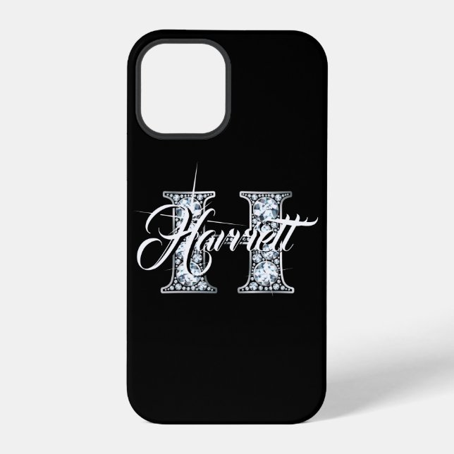 H Faux Diamond Bling Monogram iPhone Case (Back)