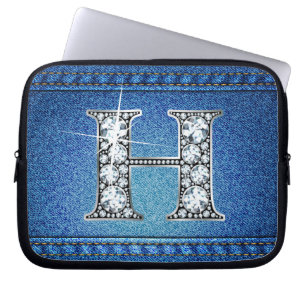 H Faux "Diamond" Denim Stitching Electronics Bag