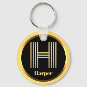 H Gold Monogrammed Letter Personalised Keychain