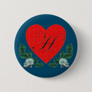 H in a heart 6 cm round badge