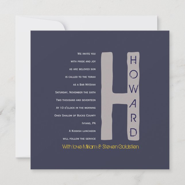 H Initial Collection Bar Mitzvah Invitation (Front)
