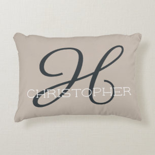 H Initial Personalised Name Taupe Tan Neutral Decorative Cushion