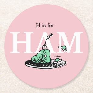 "H is for HAM" Alphabet Design Round Paper Coaster