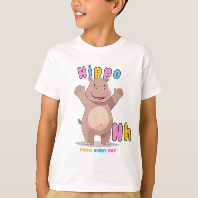 “H is for Hippo” Alphabet Tee – Grow Every Day (Front)