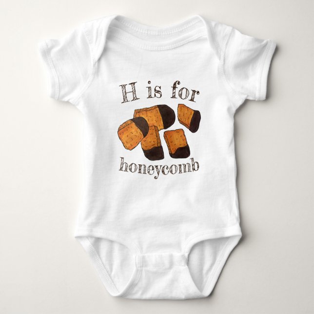 H IS FOR Honeycomb UK Sponge Candy Cinder Toffee Baby Bodysuit (Front)