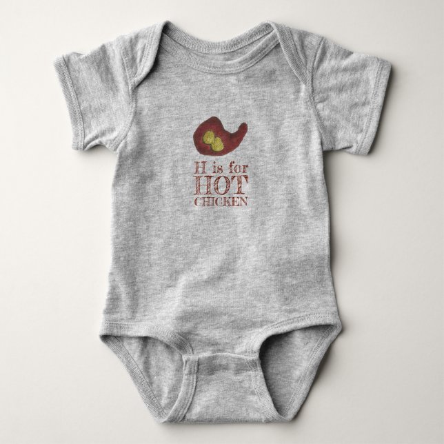 H is for HOT CHICKEN Nashville Barbeque BBQ Leg Baby Bodysuit (Front)