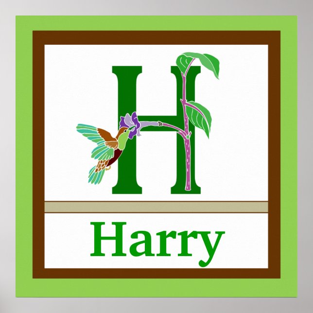 H is for Hummingbird & Boy Name Wall Art for Kids (Front)