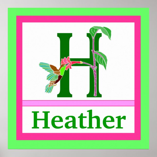 H is for Hummingbird & Girl Name Wall Art for Kids (Front)