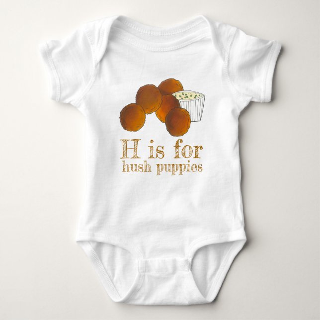H is for Hush Puppies Southern Soul Food Foodie Baby Bodysuit (Front)