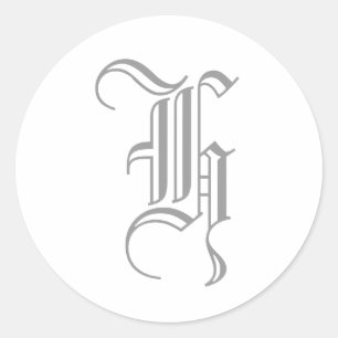 H Letter Monogram Sticker Grey Old English
