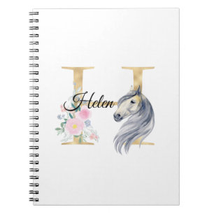 H letter personalised name monogram with horse  notebook