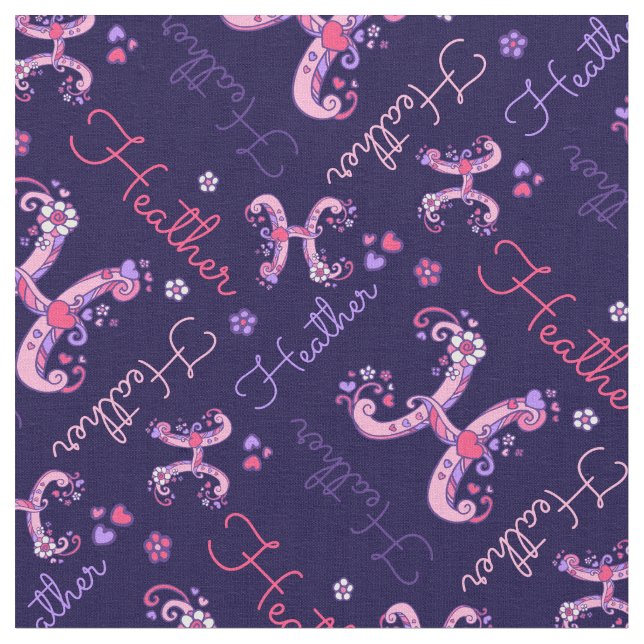 H monogram and personalised name Heather fabric (Close Up)