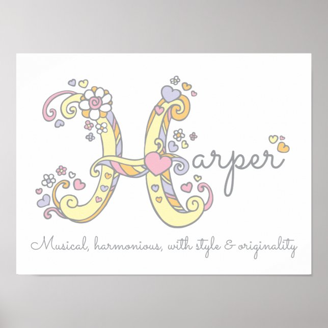 H monogram art Harper girls name meaning poster (Front)