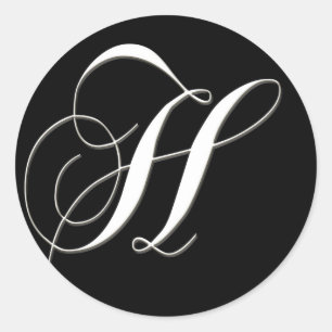 H monogram - elegant black and white classic round sticker