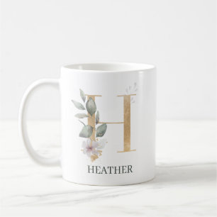 H Monogram Floral Personalised Coffee Mug