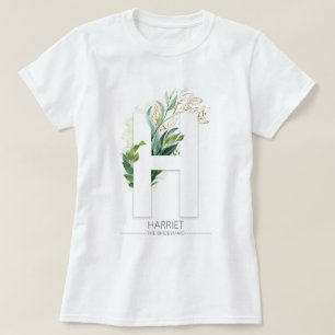 H Monogram Gold Greenery Leaves Elegant T-Shirt