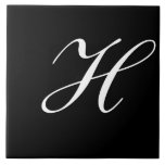 H Monogram Initial White on Black Tile<br><div class="desc">Classic White Letter Monogram on Black Background,  H.</div>