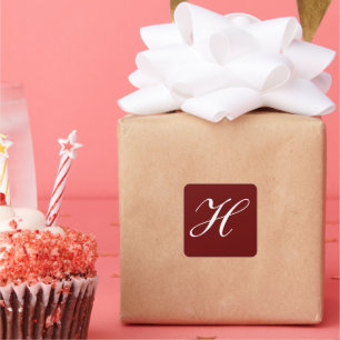 H Monogram Initial White on Maroon Square Sticker