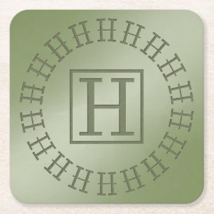  H Monogram Light Green Square Coaster