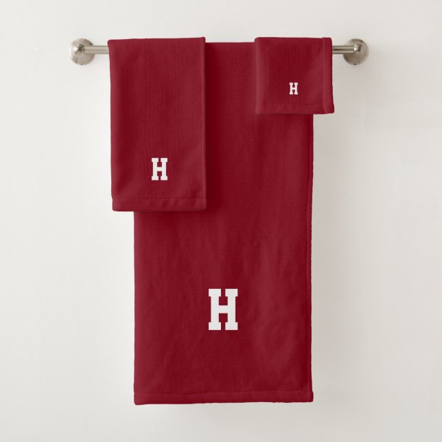 H Monogram on Crimson Bath Towel Set (Insitu)