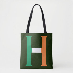 H Monogram overlaid on Irish Flag stcn Tote Bag