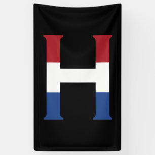 H Monogram overlaid on NLD flag on bk bnrcnt Banner