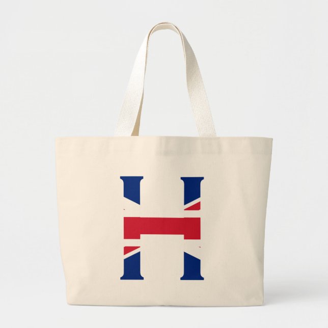 H Monogram overlaid on Union Jack Flag jtcnt Large Tote Bag (Front)