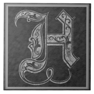 H Monogram "Royal Grey Stone" Ceramic Tile